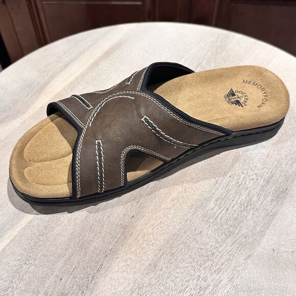 Dockers® Mens Sunland Dark Brown Slide Sandals Size 12 New Cushioned Casual Shoe - Picture 1 of 11